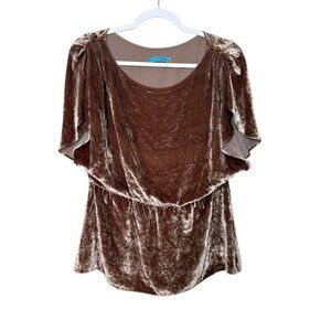 Alice + Olivia Velvet Peplum Pleated Silk Blouse Lightweight Brown Women S